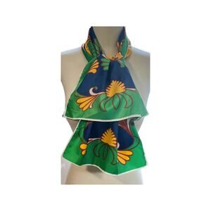 1960s Mod Green Blue Yellow Red White Abstract Floral Print  Rectangular Scarf